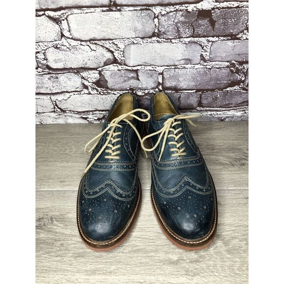 1901 Blue Leather Wingtip Oxfords Lace Up Shoes Men's Sz 9.5M US/43EU M72913 - Picture 2 of 16